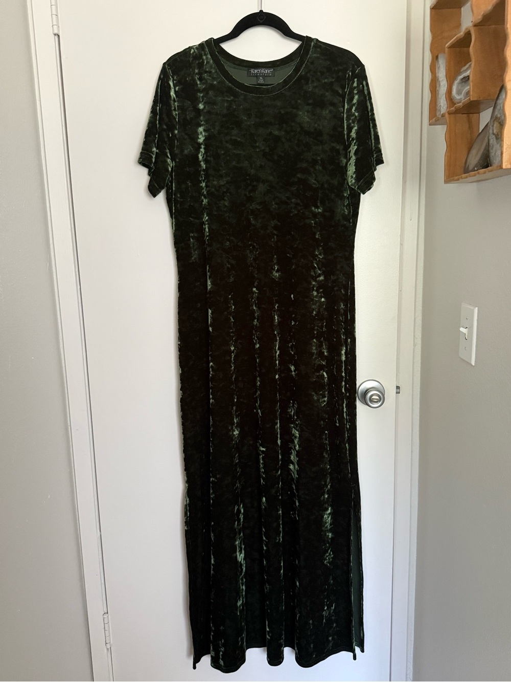 Vintage Karen Kane Forest Green Crushed Velvet Maxi Dress | Fairy-core
